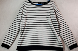 Spense knits Sweater Women Large White Black Striped Knit Long Sleeve Round Neck - £12.69 GBP