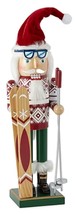 Wooden Christmas Nutcracker,14&quot;,WHITE Female Skier In Santa Hat With Skis 658,NP - £25.89 GBP