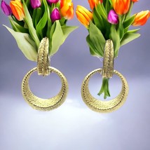 Rare Coro texture  hoop dangle gold tone earrings - $31.58