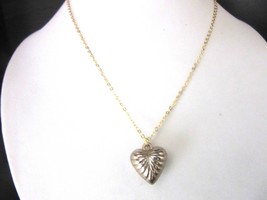 Puffy Heart Pendant Necklace Small Gold Plated Art Deco Style 16 - 18.5&quot;... - $9.99
