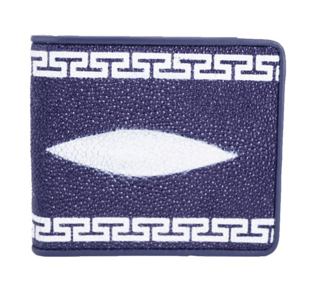 Primary image for Genuine Stingray Skin Bifold Chinese Wall Pattern Wallet for Men : Navy Blue