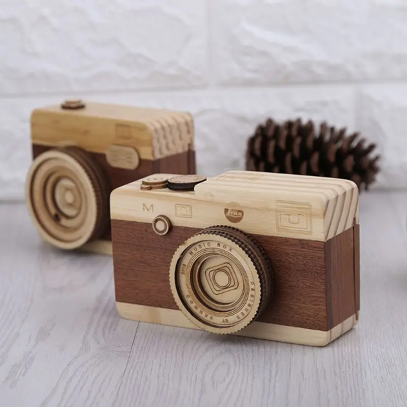 Wooden Music Camera Retro Design Classical Birthday Home Decoration Melody - £14.52 GBP