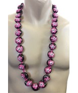 Hawaiian Kukui nut necklace pink hibiscus flowers hand painted - $23.05 CAD