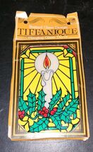 Vintage Tiffanique Stained Glass Design Decor Christmas Candle Holly Ber... - $11.99