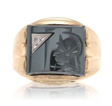 10k Yellow Gold Men&#39;s Hematite Intaglio Ring with Diamond Size 11.25 (#J... - $628.65