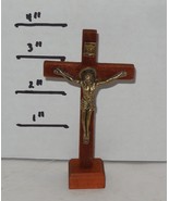Vintage Wood &amp; Metal Crucifix Gold Jesus Christ on Cross INRI Catholic 4... - €13,14 EUR