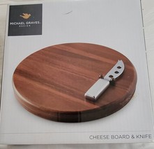 Michael Graves 10 1/2&quot; Charcuterie Spread Cheese Acacia Wood Board+Knife - £38.08 GBP