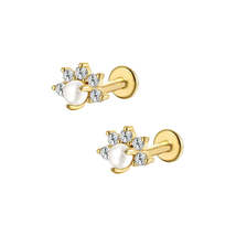 Sterling Silver Flower Pearl Flat Back Earrings - £29.15 GBP