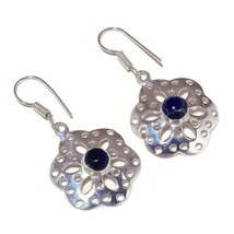 Black Onyx Round Gemstone 925 Silver Overlay Handmade Drop Dangle Flower... - $9.95