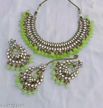 Indian Joharibazar GoldPlated Kundan Mirror Necklace Earring Jewelry Islami Setd - £25.28 GBP
