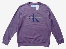 Calvin Klein Jean Mens L Purple Gray CK Monogram Logo Pullover Fleece Sw... - $47.49