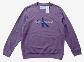 Calvin Klein Jean Mens L Purple Gray CK Monogram Logo Pullover Fleece Sw... - £34.76 GBP