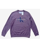 Calvin Klein Jean Mens L Purple Gray CK Monogram Logo Pullover Fleece Sw... - $47.49
