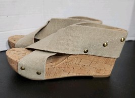 LUCKY BRAND Womens 5.5M Miller 2 Tan Beige Studs High Heel Cork Wedge Sa... - $19.80