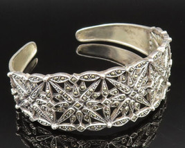 925 Sterling Silver - Vintage Marcasite Star Pattern Cuff Bracelet - BT9509 - £120.22 GBP