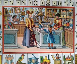 Victorian Print Original Game Board Art France Toy Shop 1890 Lithograph Antique - £36.99 GBP
