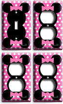 Minnie Mouse Ears Pink Polka Dots Light Switch 3 Outlet Wall Plate Lot Girl Room - £28.89 GBP