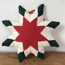 Vtg Quilt Star Handsewn Red Green White Snowflake Christmas Holiday Deco... - £14.83 GBP