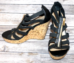 Steve Madden Eddyy Strappy Wedge Sandals - Black - Women&#39;s 7M Cork Heel ... - $37.01