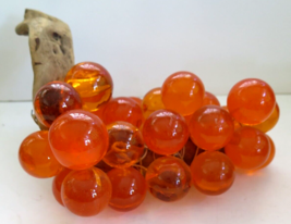 Vintage Large Orange Lucite Grape Cluster Wood Stem 13” Midcentury Decor - $61.75