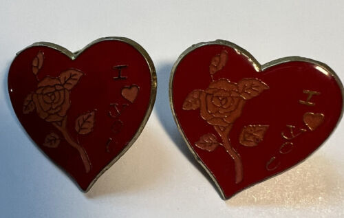 Primary image for Jewelry Pin/Costume Red Hearts Rose "I love you" Gold Tone Push Closure 1 Inch