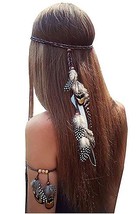 Set of 2 Gypsy Hippie Feather Headband Headdress and Armband Bohemian He... - £22.99 GBP