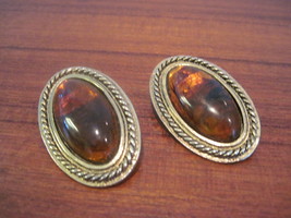 Vintage Smokey Amber Clip Earrings - £17.56 GBP