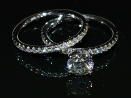 Engagement Bridal Ring Set Round Sim Diamond 10k White Gold Finish 925 Silver - $76.67