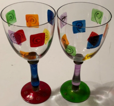 ROYAL DANUBE Set 2 Wine Water Goblets Glass Romania Vintage Hand Painted... - $27.36