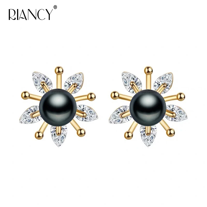 2022 Real Fine Natural Pearl Jewelry Black Freshwater Stud Pearl Earrings For - £12.87 GBP