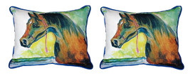 Pair of Betsy Drake Prize Horse Small Indoor Outdoor Pillows 11X 14 - £55.38 GBP
