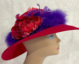 Liz Claiborne Red Hat Purple Feathered Trim 57cm Church Glamour Dress - £16.65 GBP