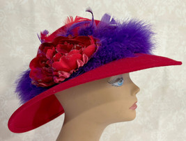 Liz Claiborne Red Hat Purple Feathered Trim 57cm Church Glamour Dress - $20.84