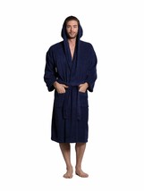 Turkuoise Men&#39;s Turkish Terry Cloth Robe, Thick Hooded Bathrobe (Navy, L... - $42.99