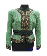 Cache Green Plaid Elaborate Embellished Top Jacket Lined Velvet Trim NWT... - $130.20 CAD