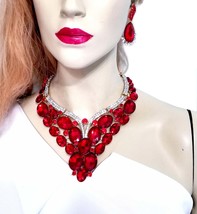 Luxury Crystal Necklace, Red Rhinestone Choker, Prom Pageant Jewelry, Necklace E - £67.12 GBP