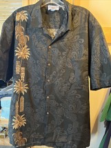 Pacific Legend Apparel Hawaii Usa Black Tiki Aloha Hawaiian Shirt Men&#39;s Xl - £15.16 GBP