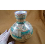 G-4 Native American geometric feather short Gourd 6&quot; vase Charlotte Vincent - $69.88 CAD