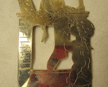 Christmas Ornament: 1980 Gloria Duchin: 3&quot; gold plated Fireplace w/ Stoc... - $7.50