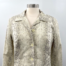 Dialogue Womens Cream Snake Print Lined Trench Coat Jacket Stretch Size 10 - £14.16 GBP