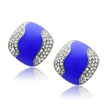 High Polish Stainless Steel Blue Enamel Earrings TK316 - £9.95 GBP