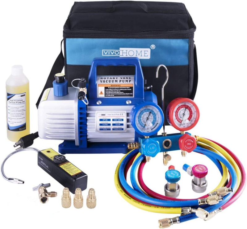 4CFM Vacuum Pump and R134A AC Manifold Gauge Set Kit with Leak Detector ... - $268.21