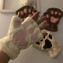 Girls Lovely Cat Claw Paw Plush Mittens Warm Soft Plush Short Fingerless women L - £5.55 GBP+