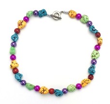 Vintage Bright Colorful Chunky Stone Bead Necklace - £12.66 GBP