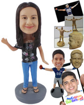 Personalized Bobblehead Gorgeous Girl Waving Hello In A Trendy Top, Jeans With S - £71.58 GBP