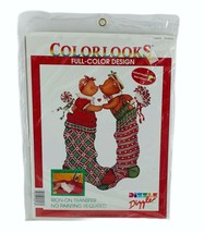 Dizzle Colorlooks Christmas Bears Stockings Craft Iron On Transfer 9&quot;x2&quot; NEW Vtg - $17.02