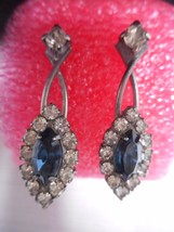 Vintage Estate Blue Marquise Clear Crystal Rhinestone Dangle Earrings 1 ... - £15.94 GBP