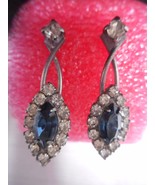 Vintage Estate Blue Marquise Clear Crystal Rhinestone Dangle Earrings 1 ... - £15.97 GBP