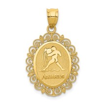 14K Yellow Aquarius Zodiac Oval Pendant - $235.99