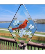 Lovely Hand Painted Glass Cardinal Suncatcher On Piece Of Clear Glass 4&quot;... - £11.68 GBP